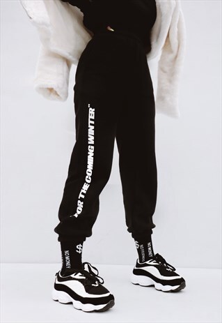 BLACK SLOGAN PRINT SWEATPANTS