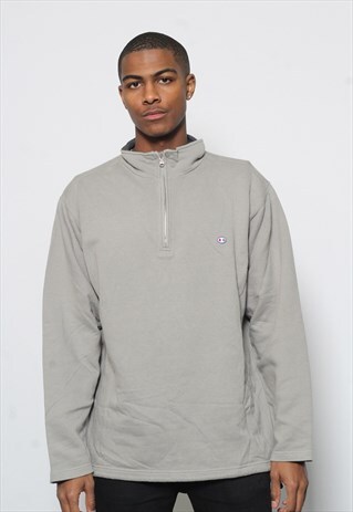 VINTAGE CHAMPION 1/4 ZIP LOGO SWEATSHIRT GREY