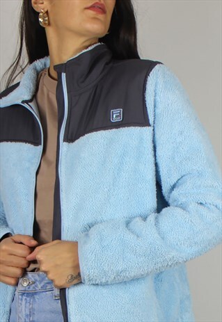 VINTAGE FILA FLUFFY FLEECE JACKET W LOGO FRONT