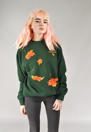 VINTAGE GREEN AUTUMN LEAVES SWEATER