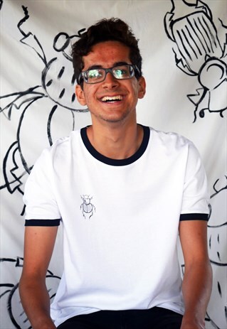 ORGANIC RAGLAN T-SHIRT IN WHITE WITH DUNG BEETLE PRINT