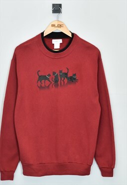 Vintage Cats Sweatshirt Maroon Medium