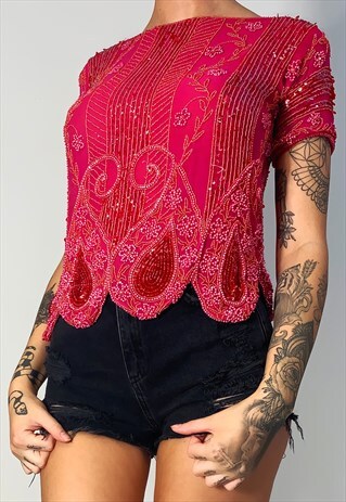FLAMINGO HEAVILY EMBELLISHED PINK TOP