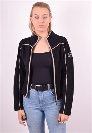 CAVALLI WOMENS VINTAGE CARDIGAN SWEATER LARGE BLACK 90S
