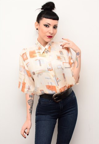 VINTAGE 90'S RETRO INDIE PATTERNED OVERSIZED SHIRT