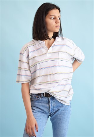 90'S RETRO STRIPED SPORTS OVERSIZED POLO T-SHIRT TEE