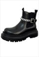 GRUNGE CHAIN BOOTS EDGY PLATFORM SHOES CHUNKY SOLE BLACK