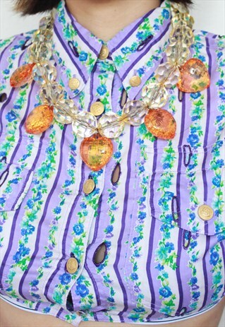 ORANGE HEART CHUNKY 80S STYLE NECKLACE COSTUME
