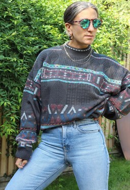 Vintage 1980s aztec oversized rainbow knitted jumper