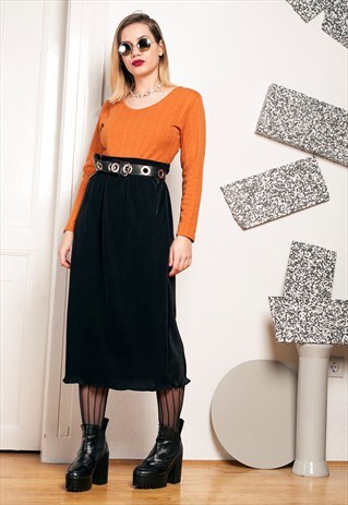 80S VINTAGE PLEATED MIDI SKIRT
