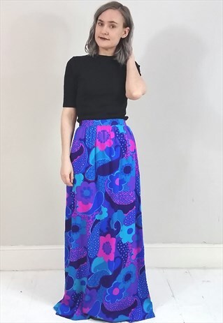 VINTAGE 70'S PURPLE PSYCHEDELIC FLORAL MAXI SKIRT