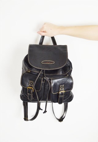 BLACK FAUX LEATHER RUCKSACK BAG