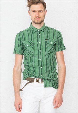 VINTAGE GREEN LEE STRIPED SHORT SLEEVE SHIRT