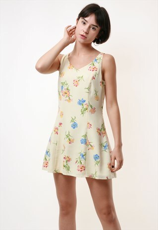 80S VINTAGE FLORAL PRINT MINI SLEEVELESS GRUNGE DRESS 1759