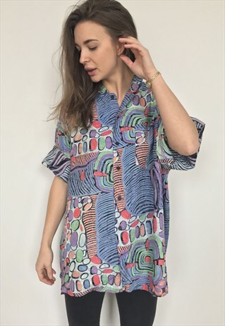 PATTERNED OVERSIZED RETRO VINTAGE UNISEX FESTIVAL SHIRT. ALL