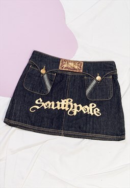 Vintage Denim Skirt Y2K Rave Low Rise Southpole Mini
