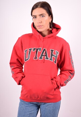 CHAMPION WOMENS VINTAGE HOODIE JUMPER SMALL RED 90'S