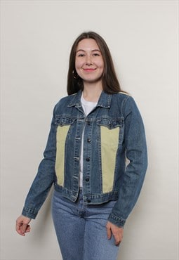90s western denim jacket, retro jean jacket crop jeans 