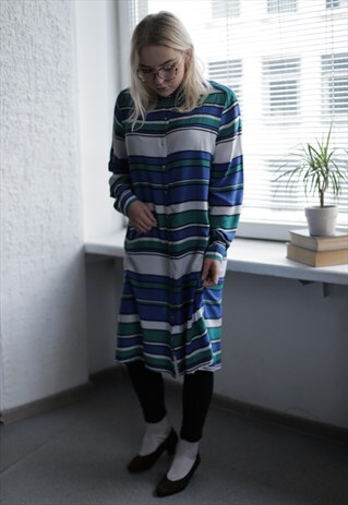 VINTAGE 90'S LONG MULTI COLOUR STRIPED BUTTON UP SHIRT