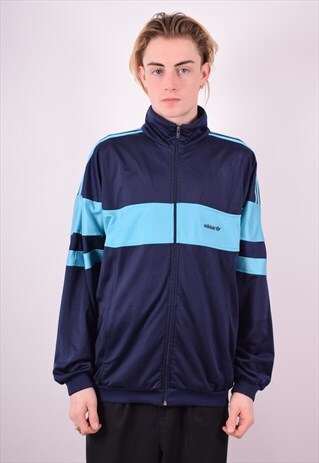 ADIDAS MENS VINTAGE TRACKSUIT TOP JACKET XL BLUE 90S