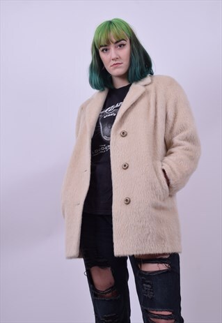 VINTAGE 60'S MOHAIR FAUX FUR BLONDE COAT SIZE MEDIUM