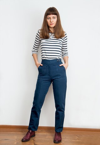 VINTAGE HIGH WAIST NAVY COTTON TROUSERS