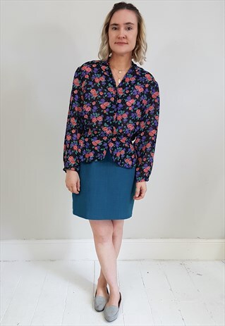VINTAGE 80'S LIGHTWEIGHT SHEER FLORAL BUTTONED BLOUSE