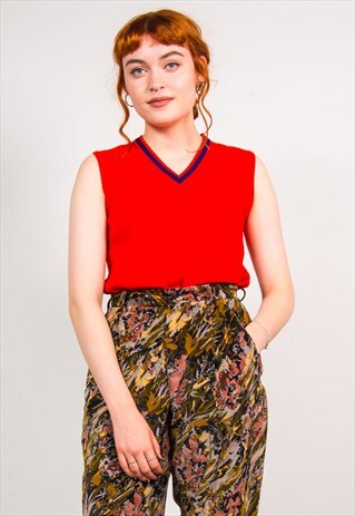 VINTAGE 90'S RED KNIT V-NECK VEST TOP