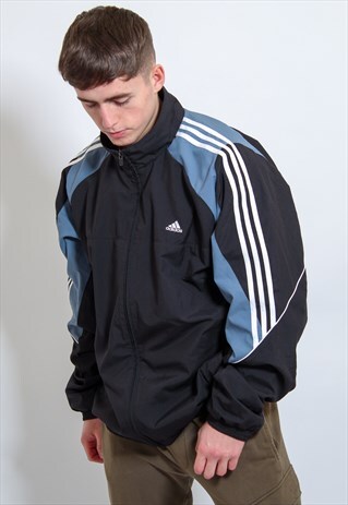 VINTAGE ADIDAS LOGO JACKET IN BLACK XXL