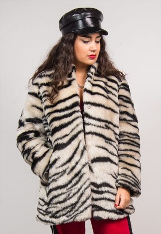 VINTAGE 90'S FAUX FUR ZEBRA PRINT COAT