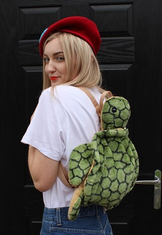 VINTAGE 90S LARGE GREEN FESTIVAL TURTLE SOFT TOY BACKPACK
