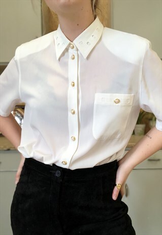 VINTAGE 90S SHORT SLEEVED WHITE BLOUSE