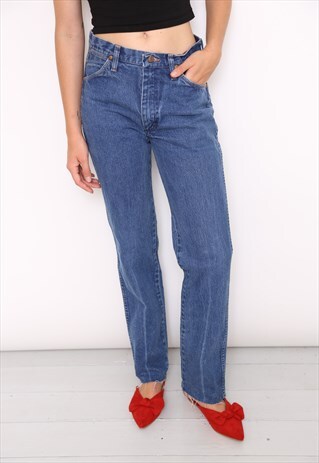 VINTAGE WRANGLER BLUE HIGH WAISTED RAW HEM JEANS