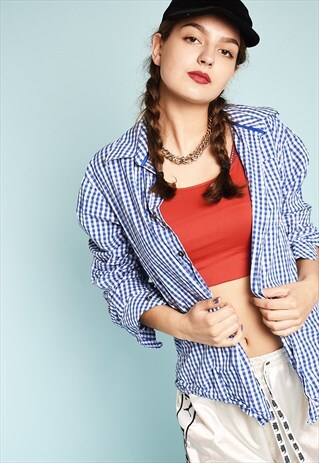 90'S RETRO CHECKED PRINT WORKWEAR SHIRT TOP