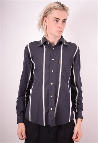 ARMANI MENS VINTAGE SHIRT LARGE GREY STRIPES 90S