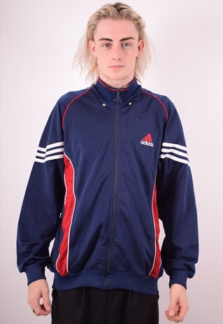 ADIDAS MENS VINTAGE TRACKSUIT TOP JACKET LARGE BLUE 90S