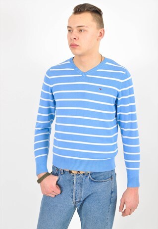 VINTAGE TOMMY HILFIGER STRIPED V NECK JUMPER
