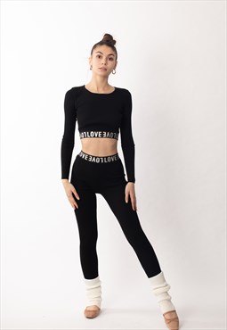 Loungewear Co-ord with Love Logo Black Crop Top and Legging