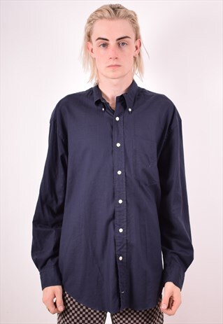 NAUTICA MENS VINTAGE SHIRTS LARGE NAVY BLUE 90S