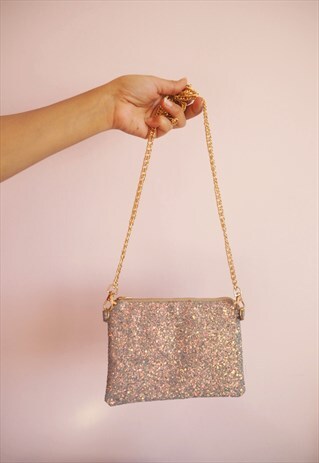 GREY & ROSE GOLD GLITTER CROSSBODY BAG