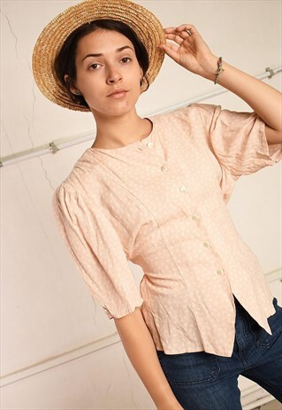 80'S RETRO FLORAL PASTEL PARIS CHIC FESTIVAL BLOUSE TOP