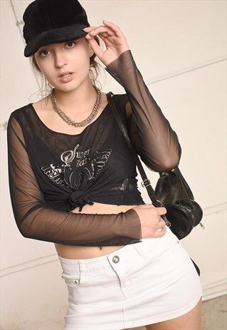 Y2K RETRO SHEER MESH KITSCH DISTRESSED FESTIVAL TOP