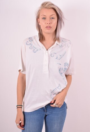 ADIDAS WOMENS VINTAGE POLO SHIRT XL WHITE 90S