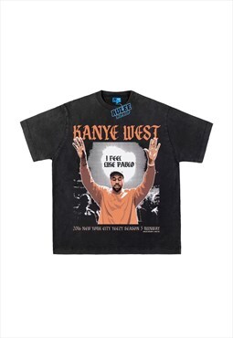 Black Washed Kanye Graphic Cotton Fans T shirt 