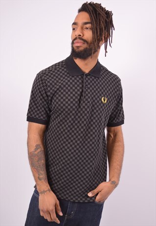 VINTAGE FRED PERRY POLO SHIRT CHECK BLACK