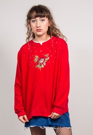 VINTAGE 90'S RED ROBIN EMBROIDERED WINTER SWEATSHIRT