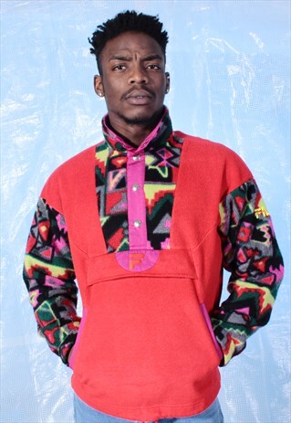 VINTAGE FILA MAGIC LINE RED, PINK AND YELLOW FLEECE JUMPER