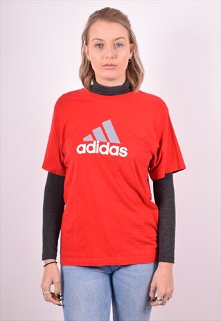 ADIDAS WOMENS VINTAGE T-SHIRT TOP LARGE RED 90S