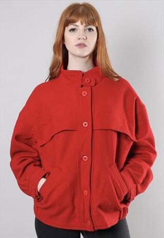 VINTAGE 80S RED WOOL BOMBER JACKET COAT