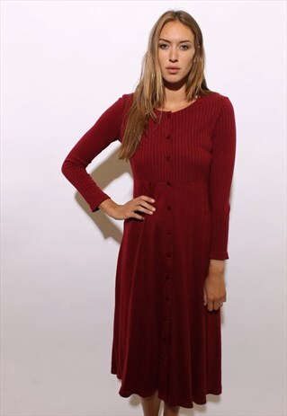 VINTAGE 1990'S 90'S OXBLOOD MAROON RIB KNIT MAXI DRESS S-M